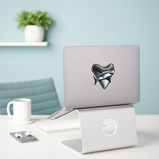 Adesivo Dente Megalodon (Laptop na mesa)
