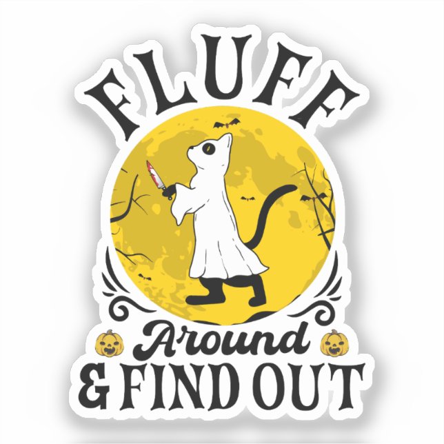 Adesivo Descubra o Assustador do Dia das Bruxas de Gato (Frente)