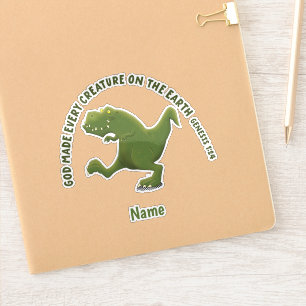 Adesivo Desenho animado engraçado do T rex Deus fez todas 