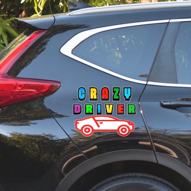 Adesivo Desenho Colorido de Motorista Louco (Lado do carro)