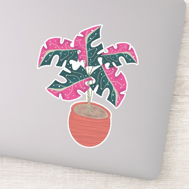 Adesivo Desenho Da Mão Da Planta De Monstera Rosa (Detalhe)