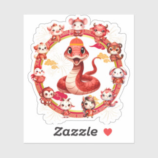 Adesivo Desenho da Serpente do Ano Novo Lunar Chinês 2