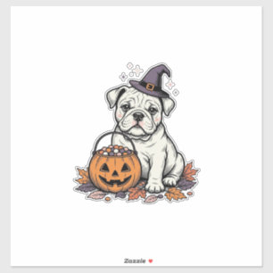 Adesivo Desenho de abóbora Bulldog de Halloween gravado vi