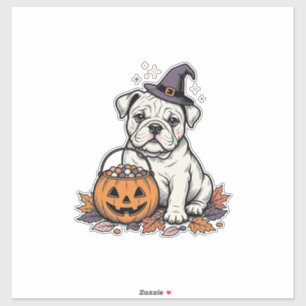 Adesivo Desenho de Abóbora Bulldog de Halloween Gravado Vi
