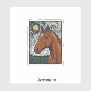 Adesivo Desenho de Arte de Cavalo Gravado Vintage Noite Es