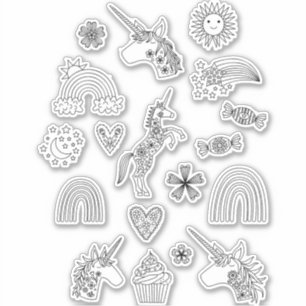 Adesivo Desenho de Arte em Linha do Arco-Íris e Unicórnio