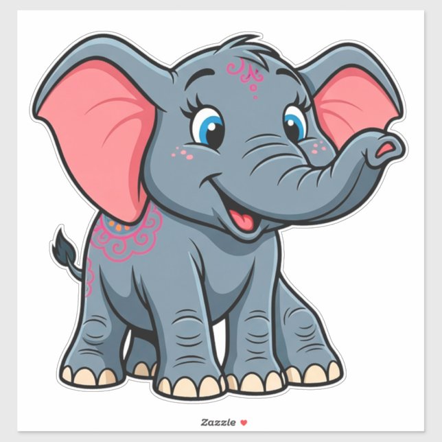 Adesivo Desenho de Elefante Bebê Adorável (Folha)