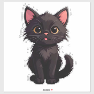 Adesivo Desenho de gatinho preto fofo com olhos grandes