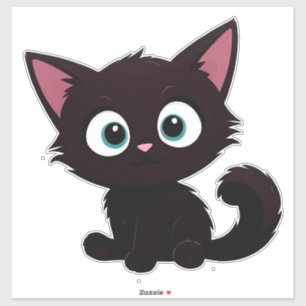 Adesivo Desenho de gatinho preto fofo com olhos grandes
