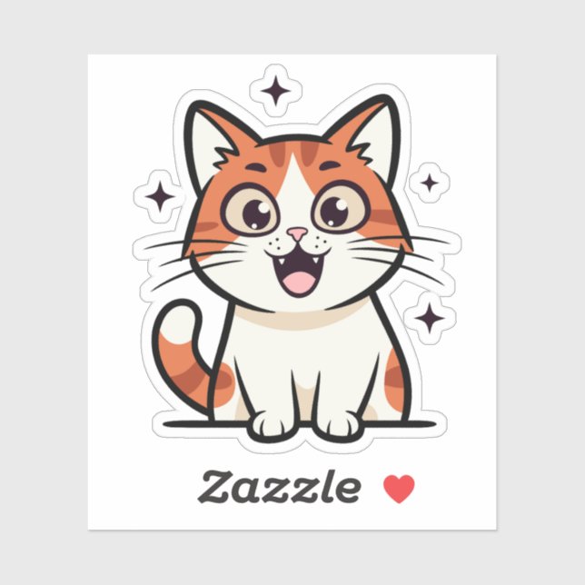 Adesivo Desenho de Gato Sorridente Fofo (Folha)