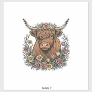 Adesivo Desenho de Gravura Vintage de Vaca das Terras Alta