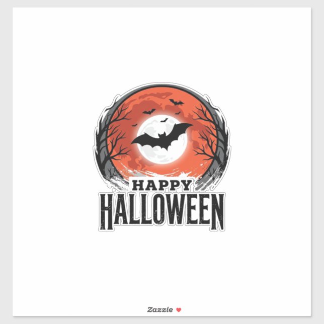 Adesivo Desenho de Morcego de Halloween Antigo sob a Lua_1 (Folha)