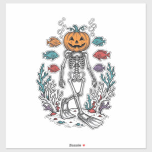 Adesivo Desenho de Peixe de Halloween de Esqueleto de Abób