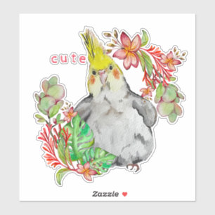 Adesivo Desenho em aquarela de um papagaio engraçado em fo