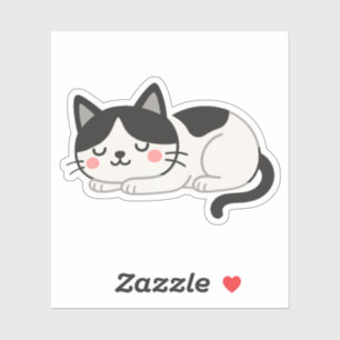 Adesivo Desenho Fofo de Gato Tuxedo Dormindo