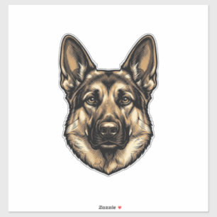 Adesivo Desenho Vetorial de Cão Pastor com Gravura Antiga_