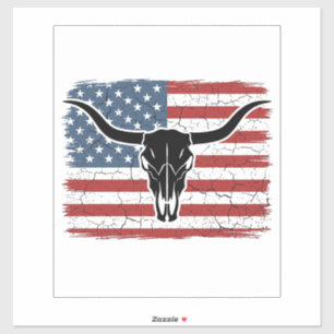 Adesivo Desenho Vetorial de Caveira de Longhorn com Bandei