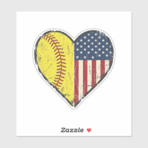 Adesivo Desenho Vetorial Vintage Coração de Softbol Patrió