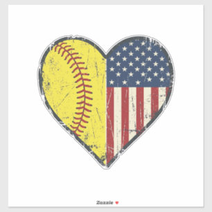 Adesivo Desenho Vetorial Vintage Coração de Softbol Patrió