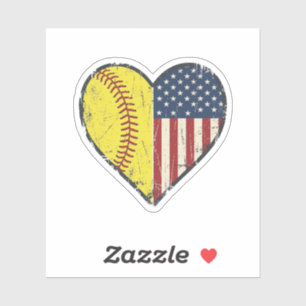 Adesivo Desenho Vetorial Vintage Coração de Softbol Patrió