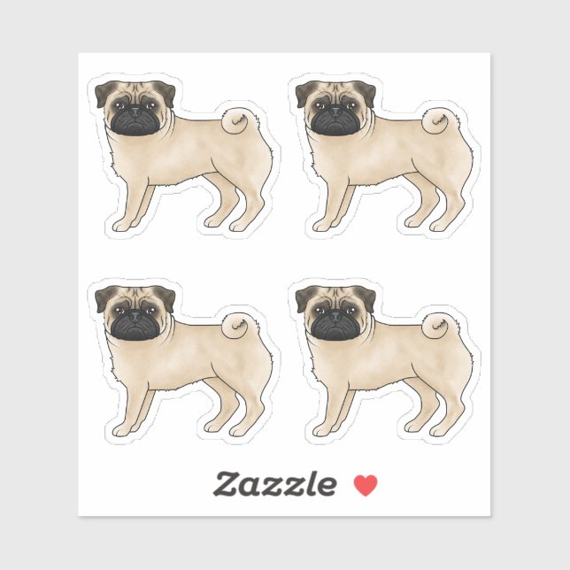 Adesivo Desenhos de cães da raça Pug cor de corça (Folha)
