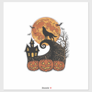 Adesivo Design de Camisa de Abóbora de Lua de Lobo de Hall