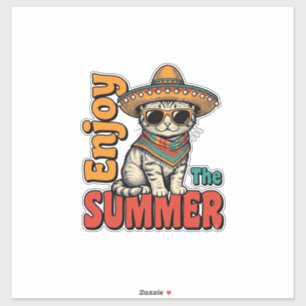 Adesivo Design de Gravura Vintage de Gato de Verão Engraça