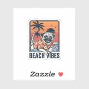 Adesivo Design de Gravura Vintage Pug Vibrações da Praia_1