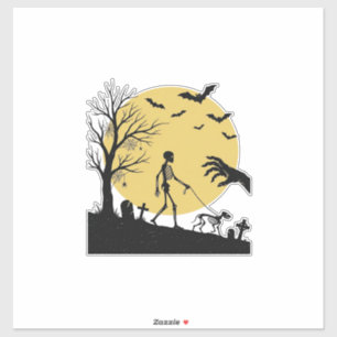 Adesivo Design de Vetor de Cão Esqueleto de Halloween Vint