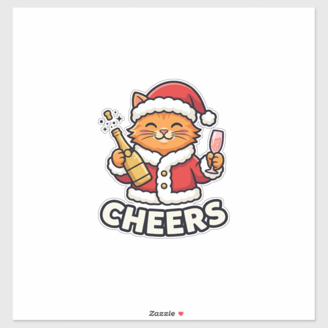 Adesivo Design de Vetor de Gato de Natal Alegra (Folha)