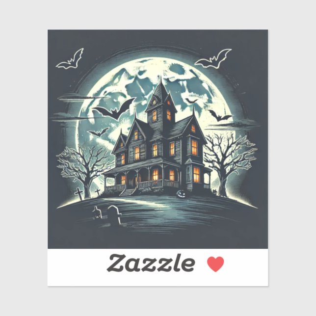 Adesivo Design do Halloween com uma casa assustadora assom (Folha)