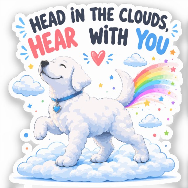 Adesivo Design Fofo de Cachorro com Cabeça nas Nuvens (Frente)