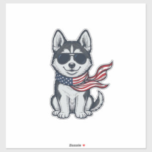 Adesivo Design Vetorial de Cachorro Husky Patriótico Vinta