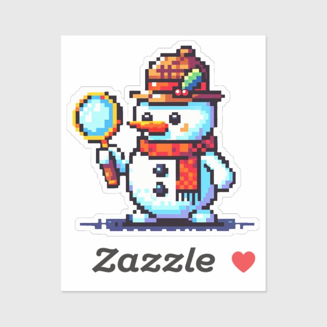 Adesivo Detetive Snowman - Mistério Engraçado de Pixel Art (Folha)