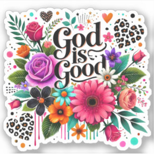 Adesivo Deus é Bom Floral Cristão