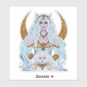 Adesivo Deusa egípcia basteta com gato de Renee Lavoie