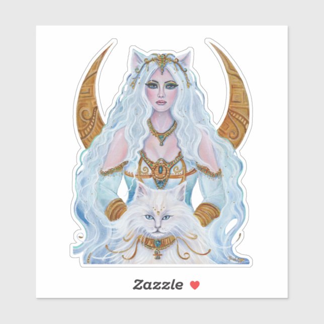 Adesivo Deusa egípcia basteta com gato de Renee Lavoie (Folha)