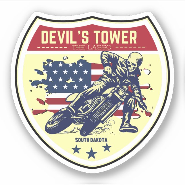 Adesivo Devil's Tower Road - a viagem de moto com laço (Frente)