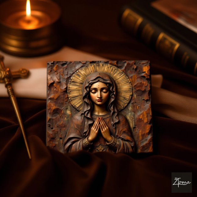 Adesivo Devoção Esculpida Maria de Madeira (Criador carregado)