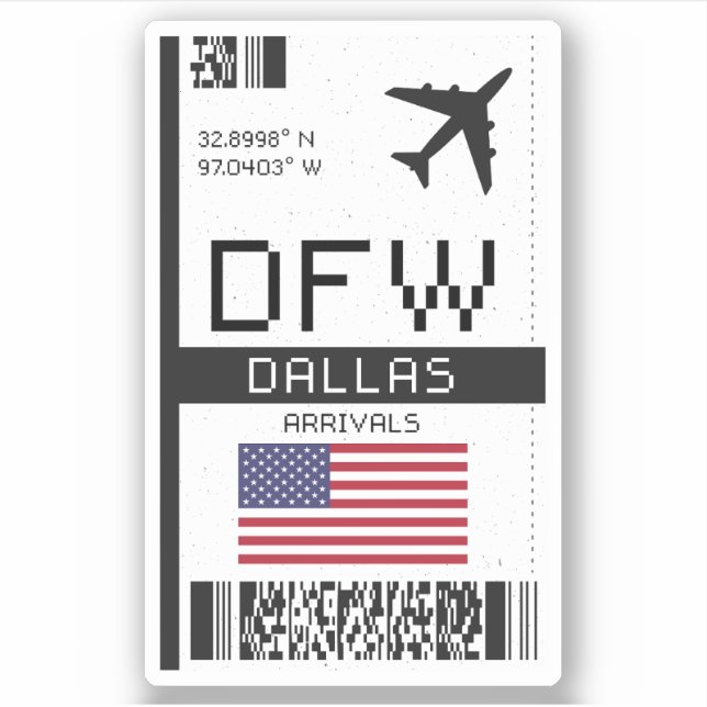 Adesivo DFW Dallas, Texas Airport Boembarque Pass - EUA (Frente)