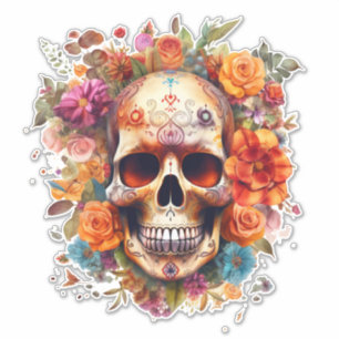 Adesivo Dia Colorido do Crânio do Açúcar Morto Grande