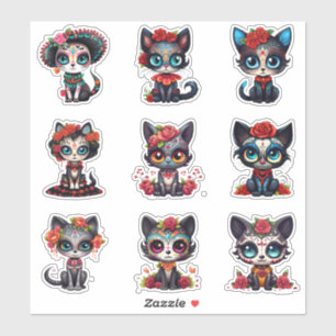 Adesivo Dia de Los Muertos Cat Stickers - Conjunto de 9
