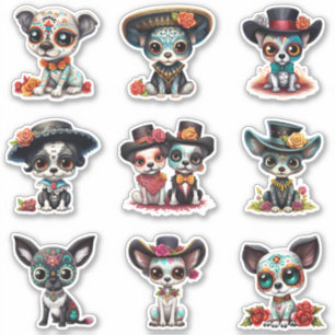 Adesivo Dia de Los Muertos Dog Stickers - Conjunto de 9