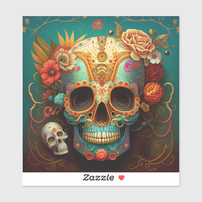 Adesivo Dia do Crânio do Açúcar dos Mortos (Folha)