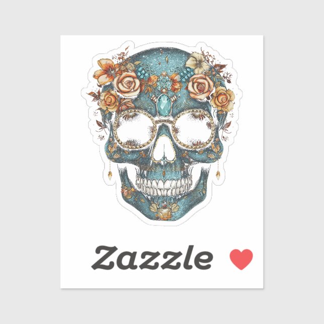 Adesivo Dia Floral Mexicano do Caveira dos Mortos do Dia D (Folha)