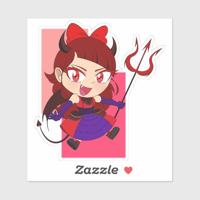 Adesivo Diabo Chibi Bonito com Sticker Vermelho (Folha)