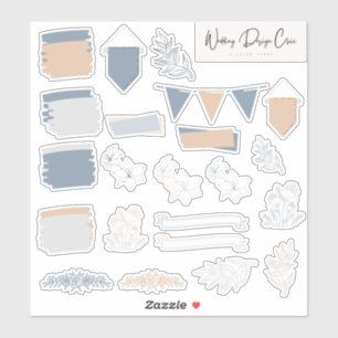 Adesivo Diário de Scrapbooking Floral Azul e Coral Dusty