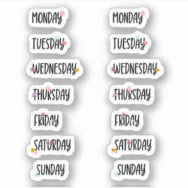 Adesivo Dias da Semana da Manuscrito Floral Preto