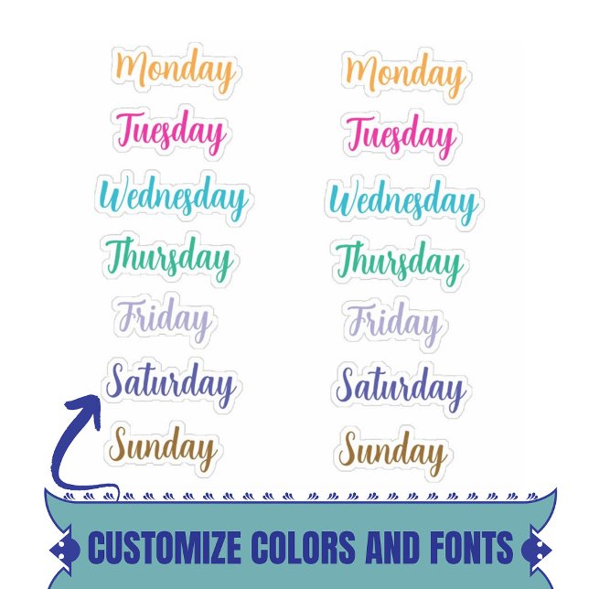 Adesivo Dias da Semana de Autocolantes Personalizados (Day of The Week Decorative Custom Stickers Monday to Sunday for Planners, Journals, Labels.)