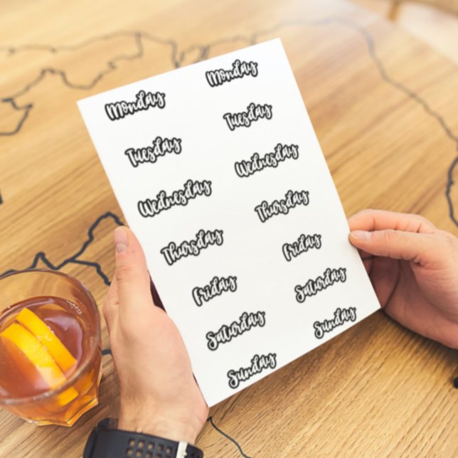 Adesivo Dias da Semana de Caracteres Brancos Pretos (Criador carregado)